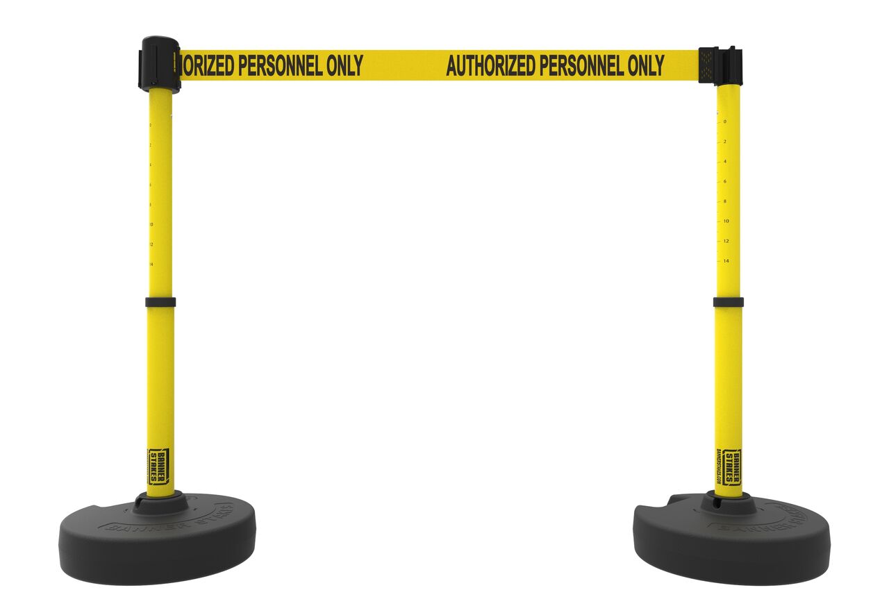 Banner Stakes Plus Barrier Set X2 With Yellow "Cleaning in Progress" Banner